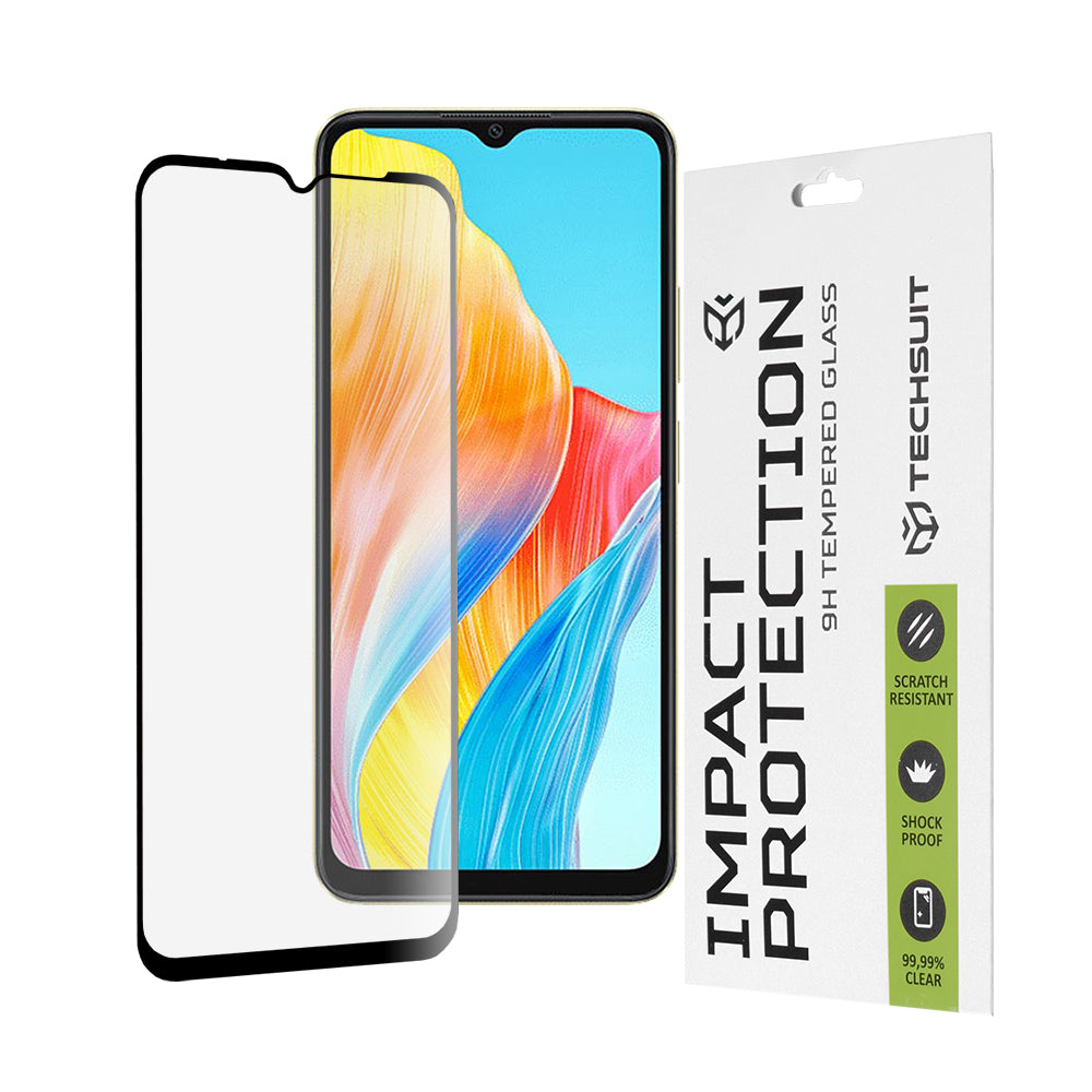 Techsuit Displayschutzfolie für Oppo A18 / A38, gehärtetes Glas, Full Glue, 111D, Schwarz