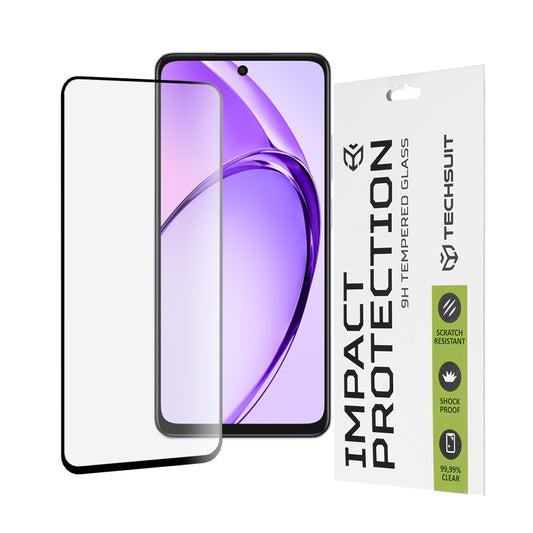 Techsuit Displayschutzfolie für Oppo A3 4G / A3 5G, gehärtetes Glas, Full Glue, 111D, Schwarz