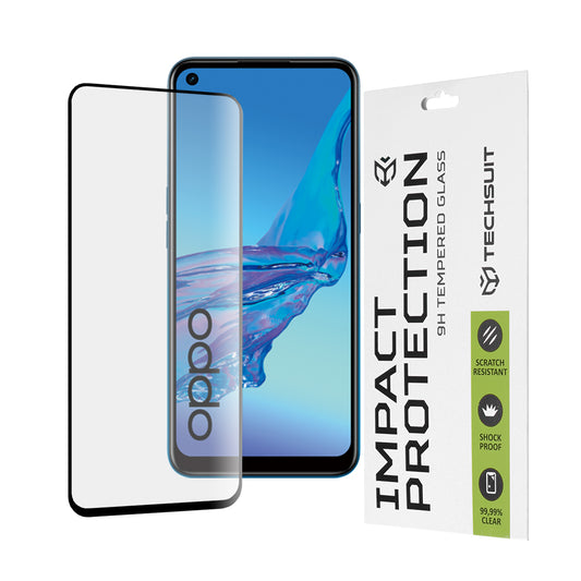 Techsuit Displayschutzfolie für Oppo A53s / A53 4G, gehärtetes Glas, Full Glue, 111D, Schwarz