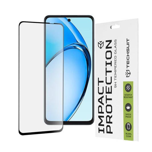 Techsuit Displayschutzfolie für Oppo A60, gehärtetes Glas, Full Glue, 111D, Schwarz