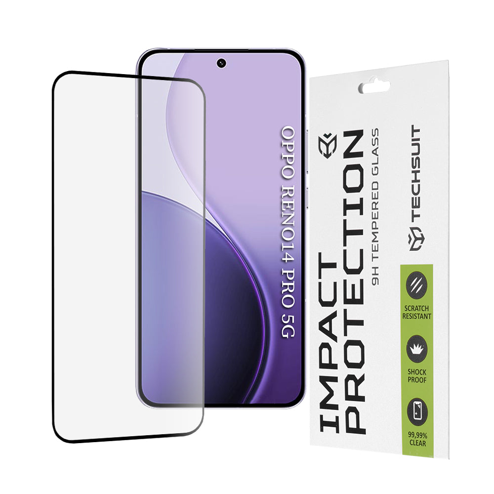 Techsuit Displayschutzfolie für Oppo Reno14 Pro, gehärtetes Glas, Full Glue, 111D, Schwarz