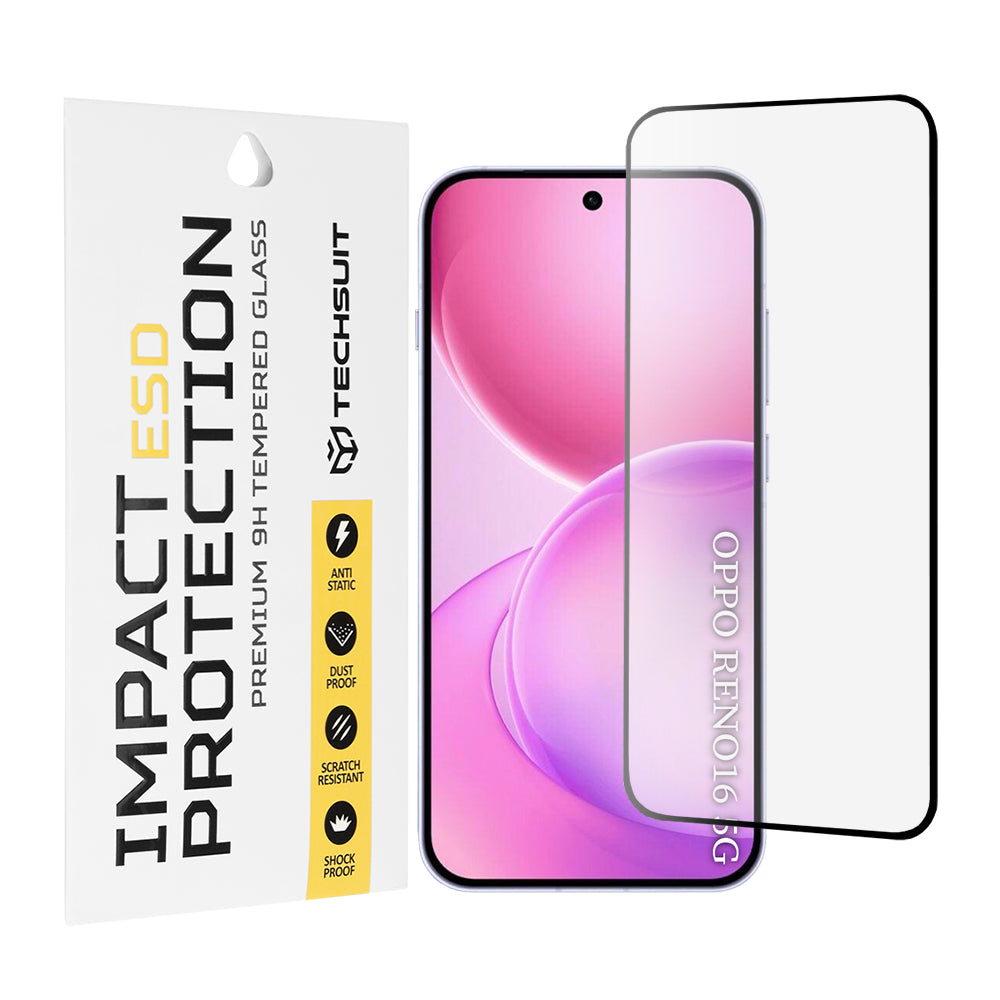 Techsuit Displayschutzfolie für Oppo Reno16 / Reno16 Pro, gehärtetes Glas, Full Glue, Schwarz