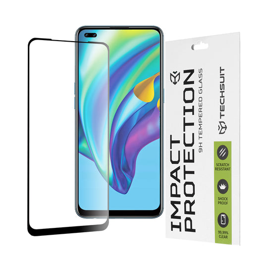 Techsuit Displayschutzfolie für Oppo Reno4 Lite, gehärtetes Glas, Full Glue, 111D, Schwarz