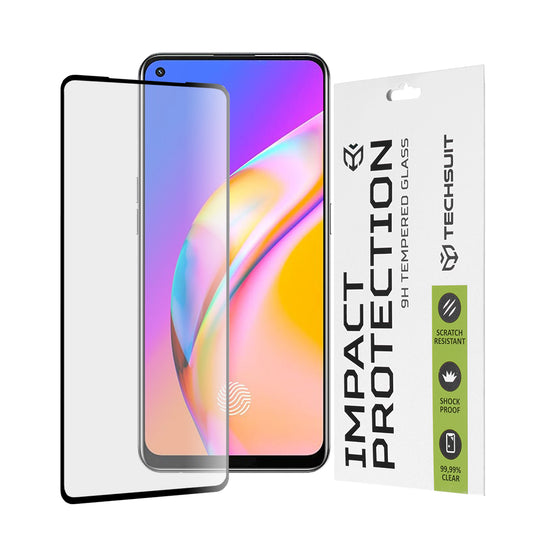 Techsuit Displayschutzfolie für Realme 9 / 9 Pro+ / Oppo Find X5 Lite / Reno7 5G / A94, gehärtetes Glas, Full Glue, 111D, Schwarz