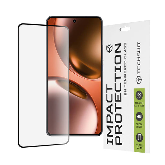 Techsuit Displayschutzfolie für Realme GT 7, gehärtetes Glas, Full Glue, 111D, Schwarz