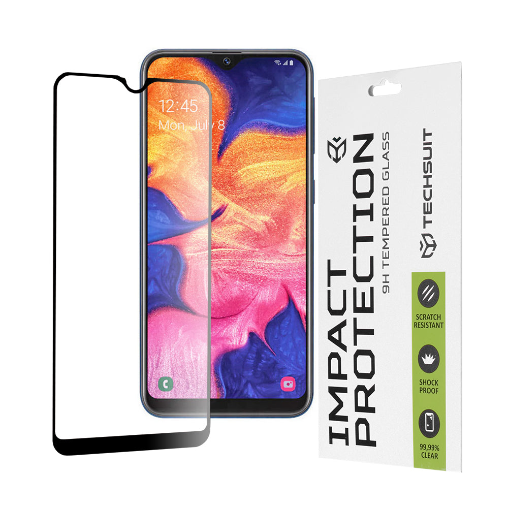 Techsuit Displayschutzfolie für Samsung Galaxy A10e A102 / A20e A202, gehärtetes Glas, Full Glue, 111D, Schwarz