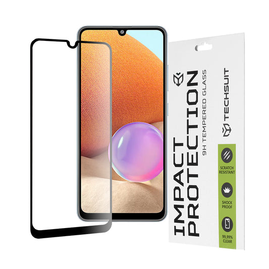 Techsuit Displayschutzfolie für Samsung Galaxy A33 5G A336 / A32 A325, gehärtetes Glas, Full Glue, 111D, Schwarz