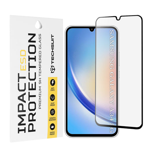 Techsuit Displayschutzfolie für Samsung Galaxy A34 A346, gehärtetes Glas, Full Glue, Schwarz