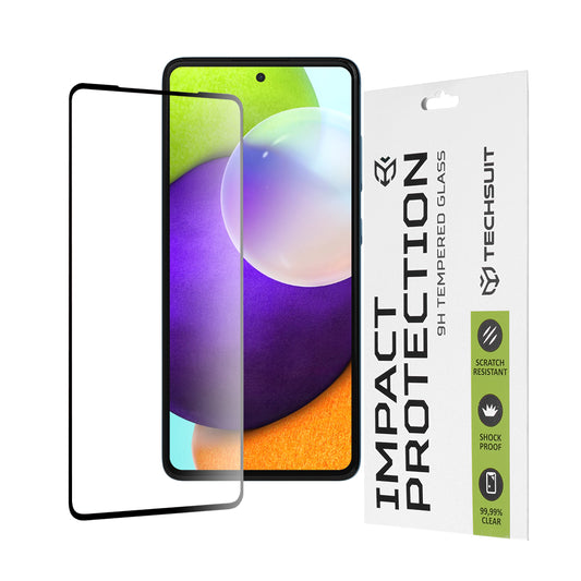 Techsuit Displayschutzfolie für Samsung Galaxy A52s 5G A528 / A52 5G A526 / A52 A525, gehärtetes Glas, Full Glue, 111D, Schwarz
