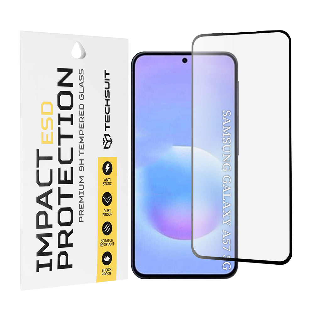 Schutzfolie Techsuit für Samsung Galaxy A57 5G, gehärtetes Glas, Full Glue, Schwarz