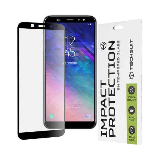 Techsuit Screen Protector Film for Samsung Galaxy A6 Plus (2018) A605, Tempered Glass, Full Glue, 111D, Black