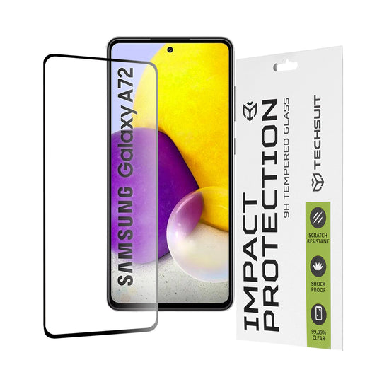 Techsuit Displayschutzfolie für Samsung Galaxy A72 A725 / A72 5G A726, gehärtetes Glas, Full Glue, 111D, Schwarz