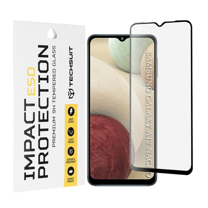 Techsuit Displayschutzfolie für Samsung Galaxy F12 F127 / A12 Nacho A127 / M02 M022 / M12 M127, Gehärtetes Glas, Vollflächiger Kleber, Schwarz