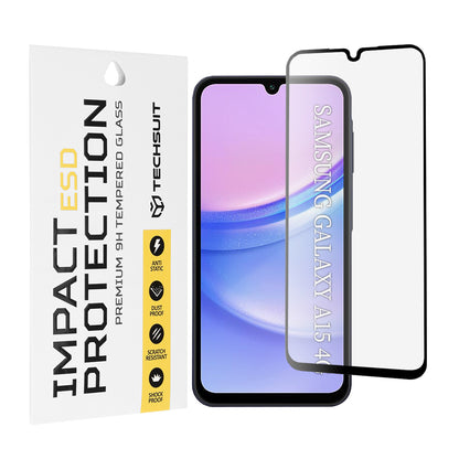 Techsuit Displayschutzfolie für Samsung Galaxy M15 / A15 5G A156 / A15 A155, gehärtetes Glas, Full Glue, Schwarz