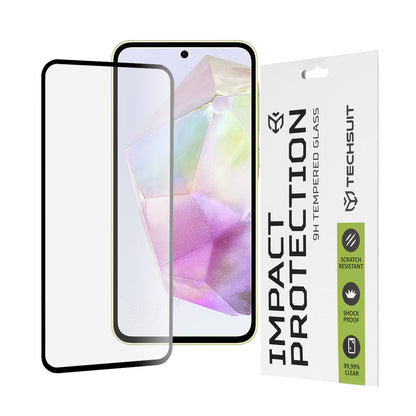 Techsuit Displayschutzfolie für Samsung Galaxy M56 M566 / M35 / A55 5G A556 / A35 5G A356, gehärtetes Glas, Full Glue, 111D, Schwarz