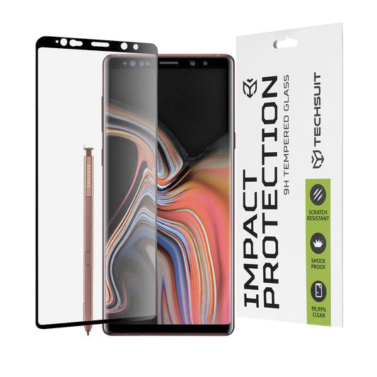Techsuit Screen Protector Film for Samsung Galaxy Note 9 N960, Tempered Glass, Full Glue, 111D, Black