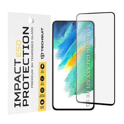 Techsuit Displayschutzfolie für Samsung Galaxy S21 FE 5G G990, gehärtetes Glas, Full Glue, Schwarz