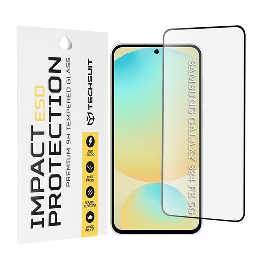 Techsuit Displayschutzfolie für Samsung Galaxy S24 FE S721, gehärtetes Glas, Full Glue, Schwarz