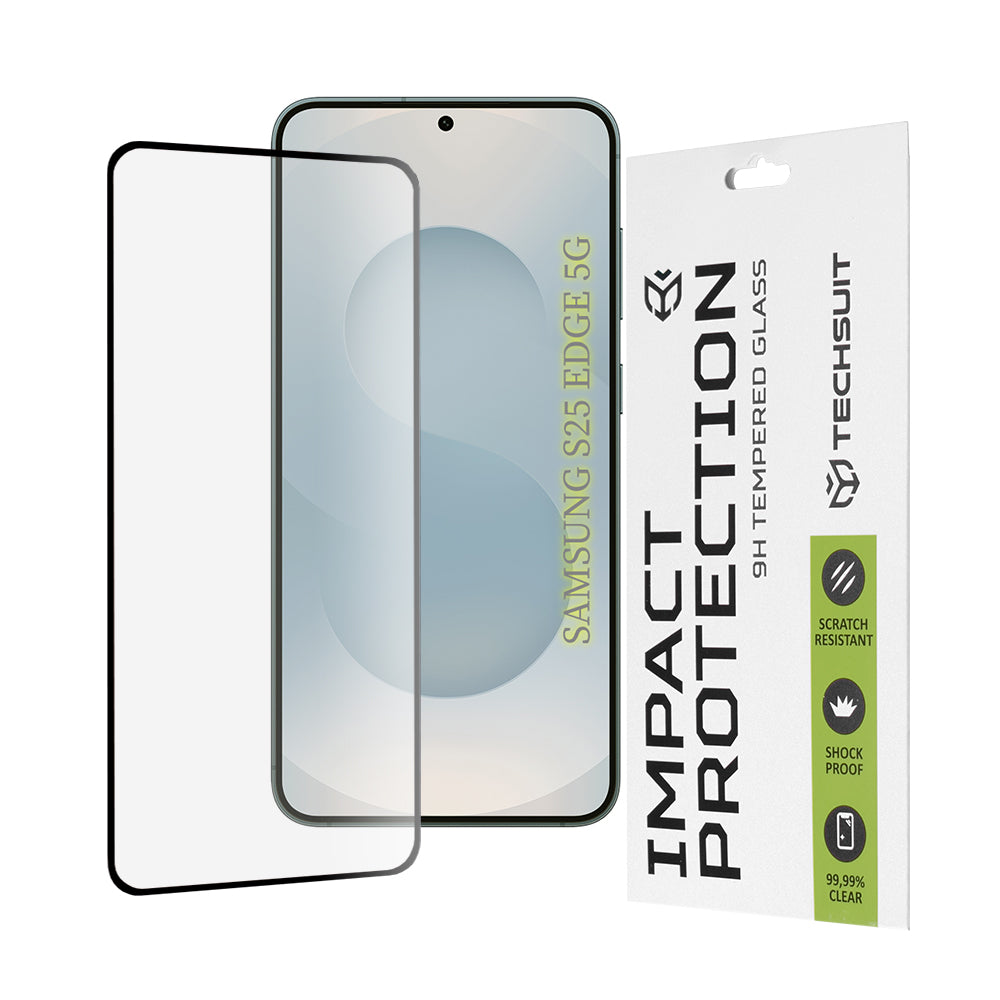 Techsuit Displayschutzfolie für Samsung Galaxy S25 Edge S937, gehärtetes Glas, Full Glue, 111D, Schwarz