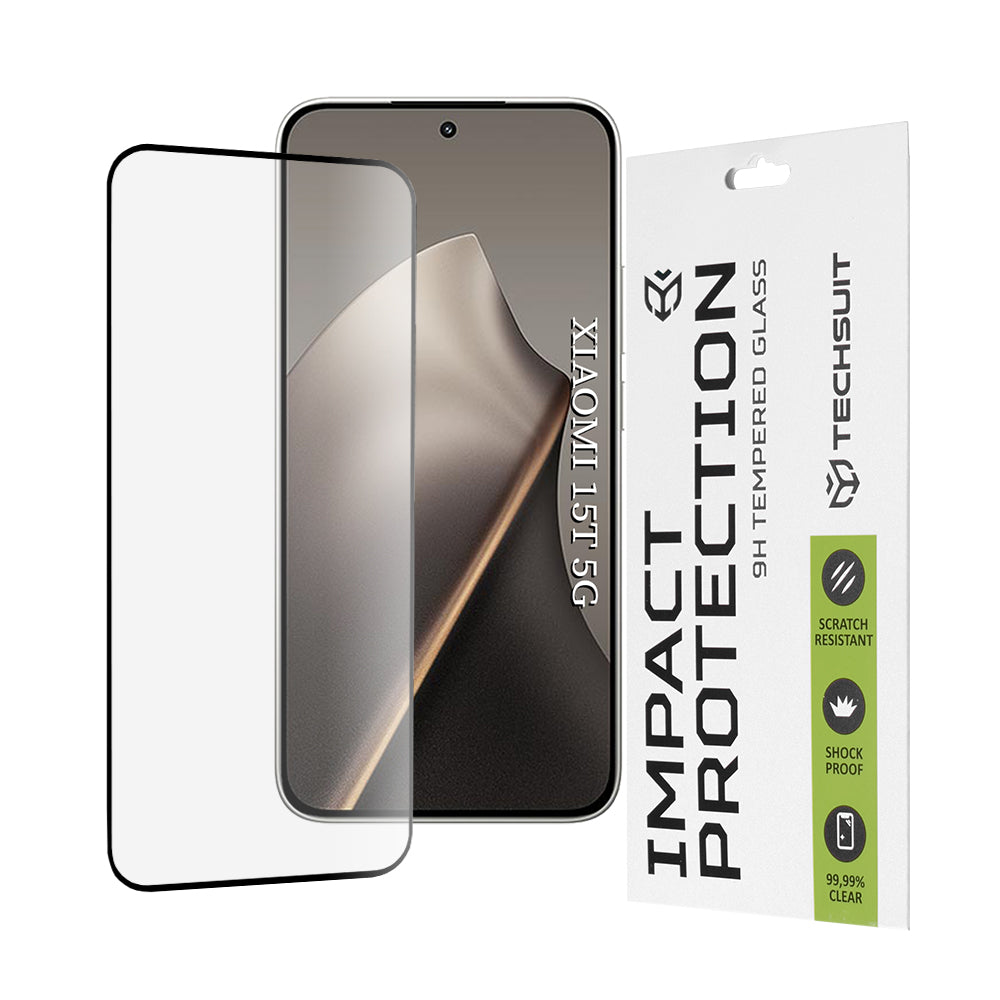 Schutzfolie Techsuit für Xiaomi 15T, gehärtetes Glas, Full Glue, 111D, Schwarz