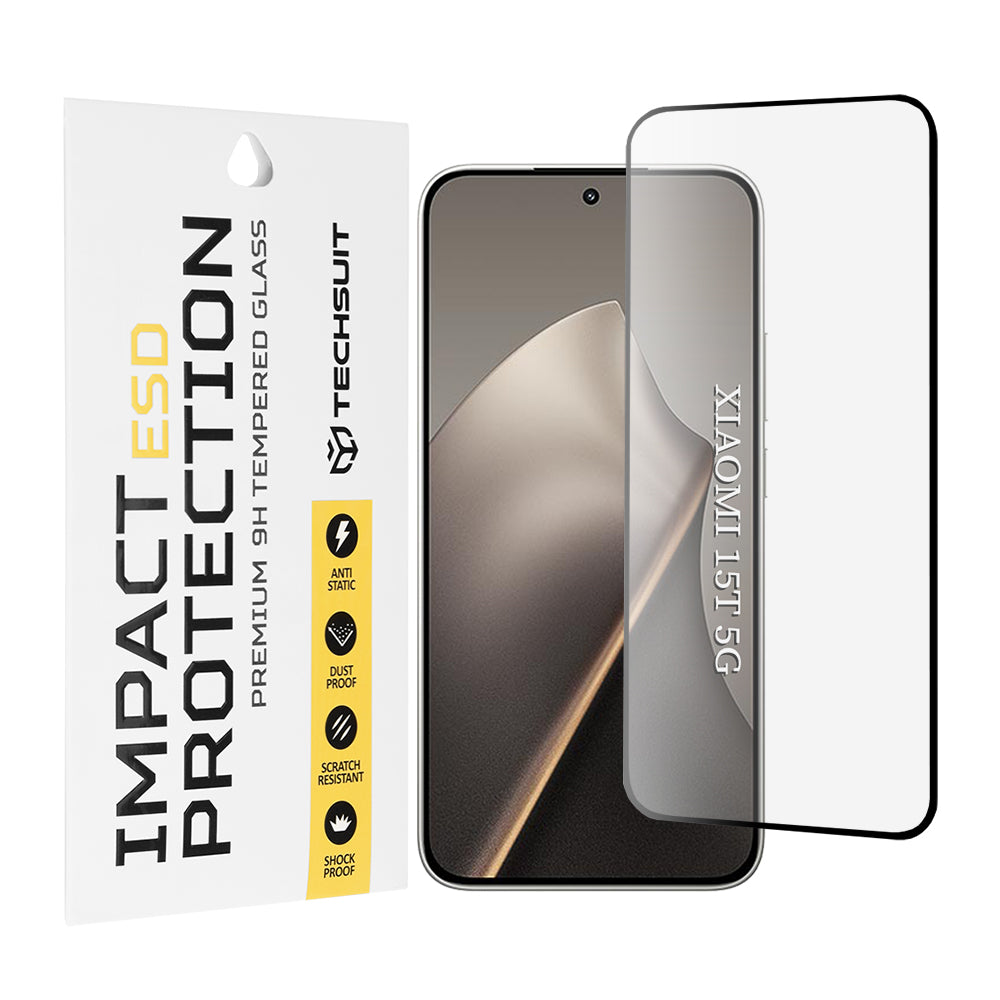 Displayschutzfolie Techsuit für Xiaomi 15T, gehärtetes Glas, Vollverklebung, Schwarz