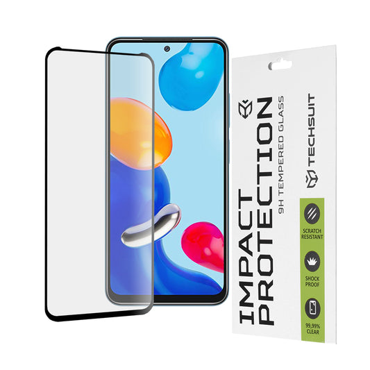 Techsuit Displayschutzfolie für Xiaomi Poco M4 Pro / Redmi Note 11S / Note 11, gehärtetes Glas, Full Glue, 111D, Schwarz