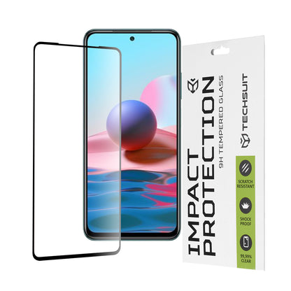 Techsuit Displayschutzfolie für Xiaomi Poco M5s / Redmi Note 10S / Note 10, gehärtetes Glas, Full Glue, 111D, Schwarz