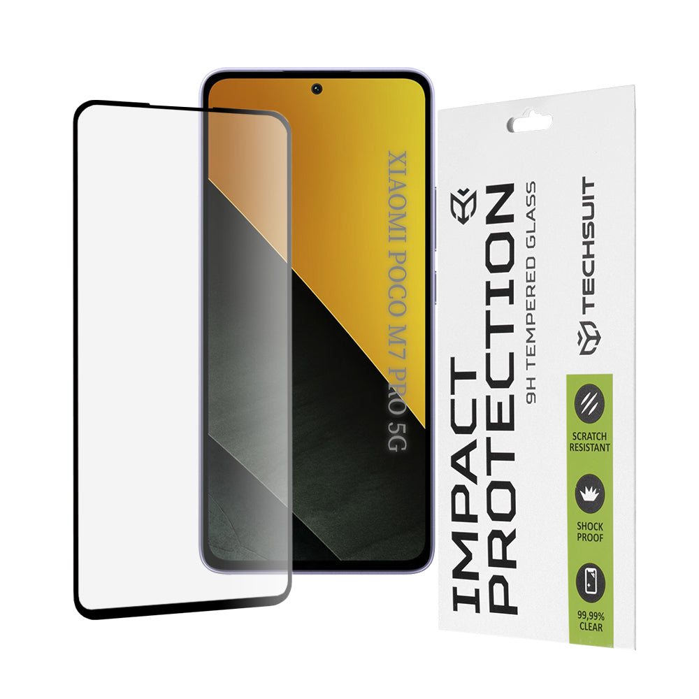 Techsuit Displayschutzfolie für Xiaomi Poco M7 Pro 5G, gehärtetes Glas, Full Glue, 111D, Schwarz