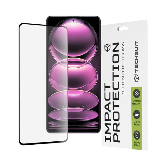 Techsuit Displayschutzfolie für Xiaomi Poco X5 Pro / Redmi Note 12 Pro 5G / Note 12 Pro+, Gehärtetes Glas, Full Glue, 111D, Schwarz