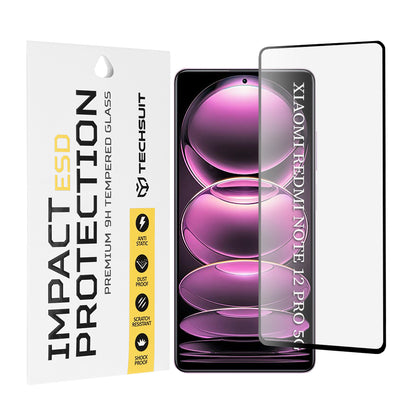 Techsuit Displayschutzfolie für Xiaomi Poco X5 Pro / Redmi Note 12 Pro 5G / Note 12 Pro+, Gehärtetes Glas, Vollflächig Klebend, Schwarz