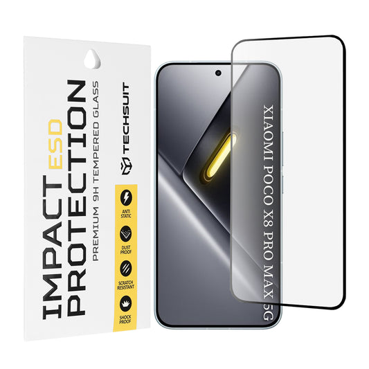 Schutzfolie Techsuit für Xiaomi Poco X8 Pro Max, gehärtetes Glas, Full Glue, Schwarz