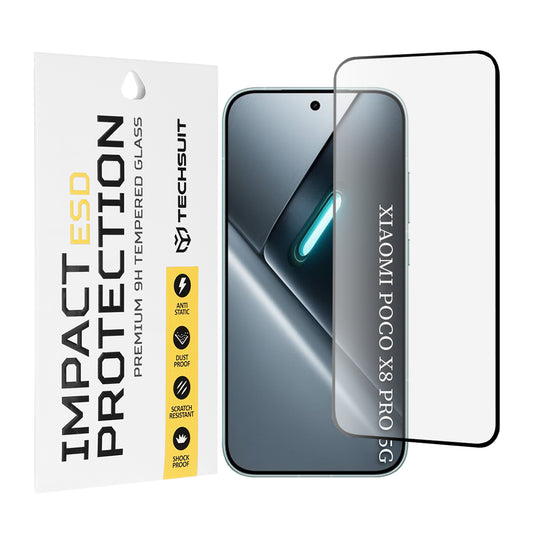 Techsuit Displayschutzfolie für Xiaomi Poco X8 Pro, gehärtetes Glas, Vollkleber, Schwarz