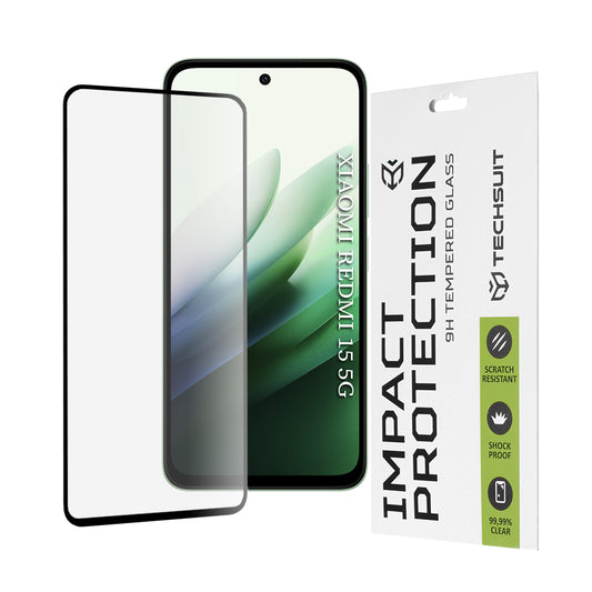 Techsuit Displayschutzfolie für Xiaomi Redmi 15 5G / 15 4G, gehärtetes Glas, Full Glue, 111D, Schwarz