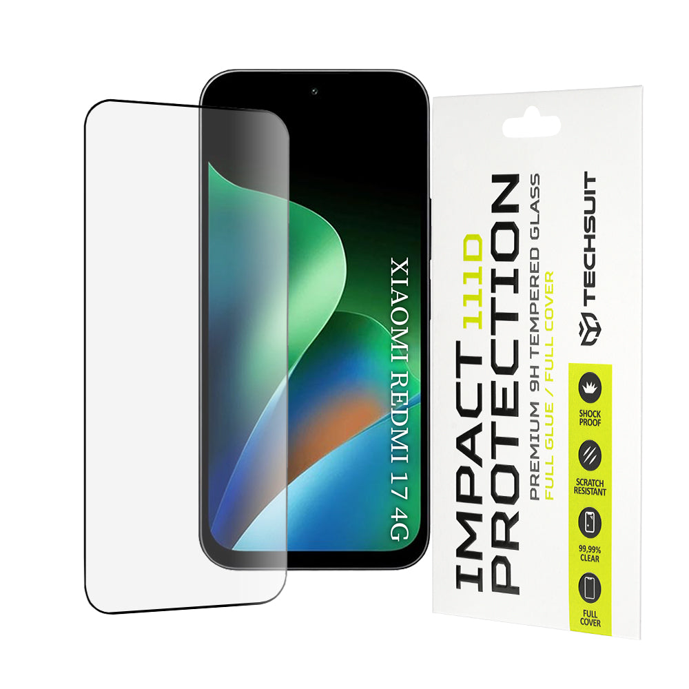 Techsuit Displayschutzfolie für Xiaomi Redmi 17 5G / 17 4G, gehärtetes Glas, Full Glue, 111D, Schwarz