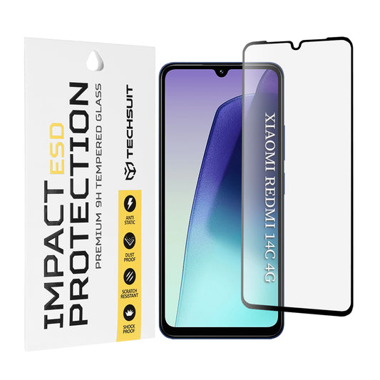Techsuit Displayschutzfolie für Xiaomi Redmi A5 4G (Regional) / 14C / Poco C75, gehärtetes Glas, Full Glue, Schwarz