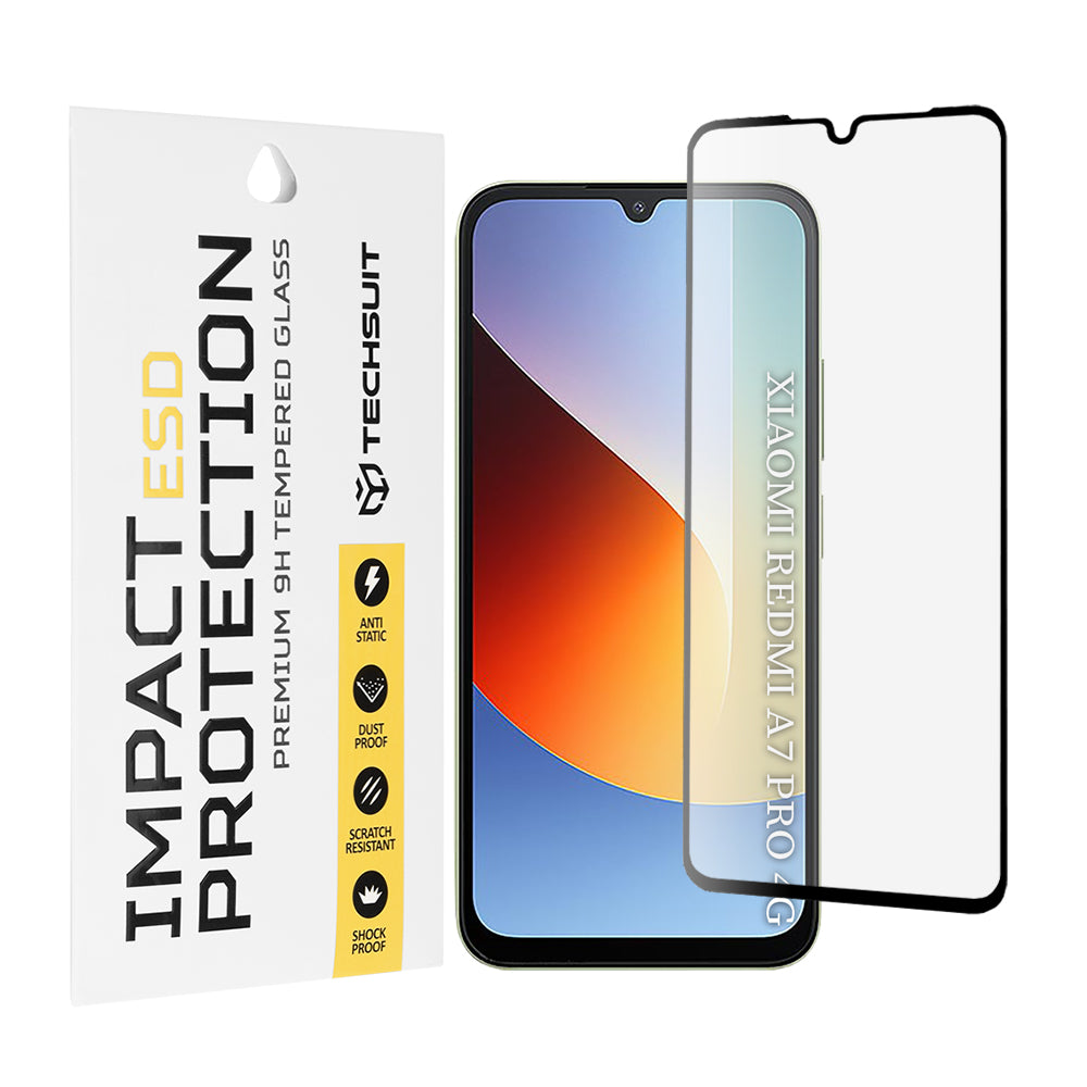 Techsuit Displayschutzfolie für Xiaomi Redmi A7 Pro 4G, gehärtetes Glas, Full Glue, Schwarz