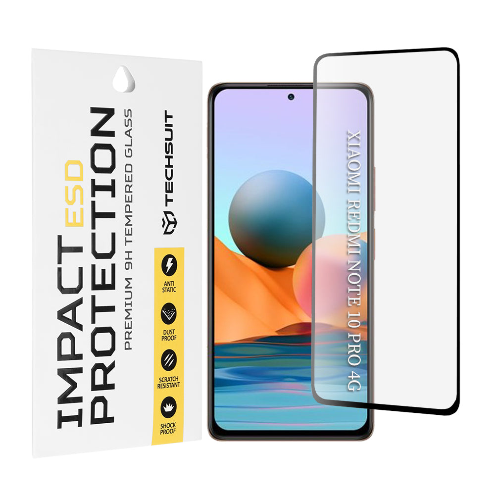 Techsuit Displayschutzfolie für Xiaomi Redmi Note 10 Pro Max / Note 10 Pro, gehärtetes Glas, Full Glue, schwarz