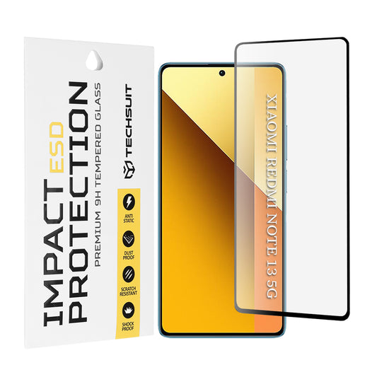Techsuit Displayschutzfolie für Xiaomi Redmi Note 13 5G, gehärtetes Glas, Full Glue, Schwarz