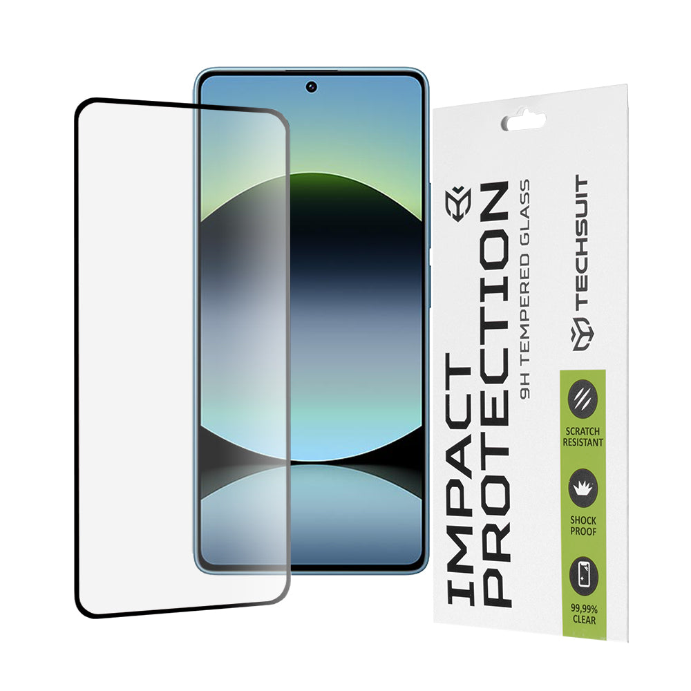 Techsuit Displayschutzfolie für Xiaomi Redmi Note 14S, gehärtetes Glas, Full Glue, 111D, Schwarz