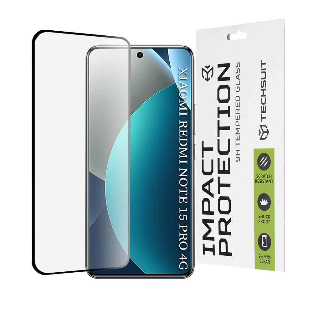 Schutzfolie Techsuit für Xiaomi Redmi Note 15 Pro 4G, gehärtetes Glas, Full Glue, 111D, Schwarz