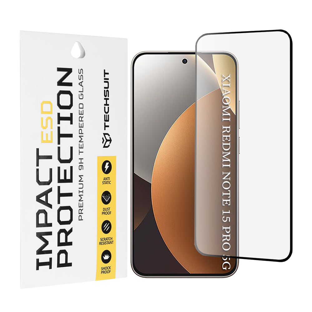 Schutzfolie Techsuit für Xiaomi Redmi Note 15 Pro 5G, gehärtetes Glas, Full Glue, Schwarz