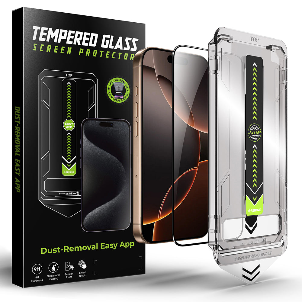 Techsuit TitanGlass Displayschutzfolie für Apple iPhone 17e / 16e / 14 / 13 Pro, Sicherheitsglas, Vollkleber, Schwarz