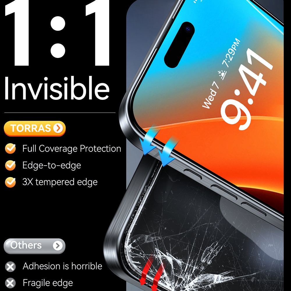 Torras GlassGo Install Master Screen Protector for Apple iPhone 16, Tempered Glass, Full Glue, Black