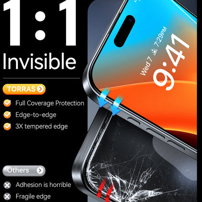 Torras GlassGo Install Master Screen Protector for Apple iPhone 16, Tempered Glass, Full Glue, Black