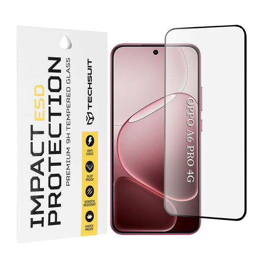 Techsuit Schutzfolie für Oppo A6 Pro 5G / A6 Pro 4G, gehärtetes Glas, Full Glue, Schwarz