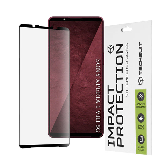 Techsuit Displayschutzfolie für Sony Xperia 1 VIII, gehärtetes Glas, 111D, Schwarz