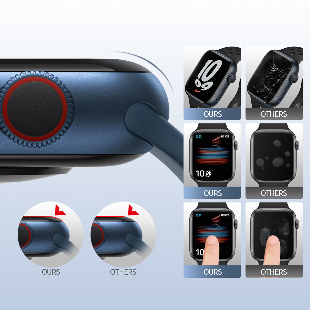 Blueo High Molecule Schutzfolie für Apple Watch 8 / 7 41mm Serie, gehärtetes Glas, schwarz
