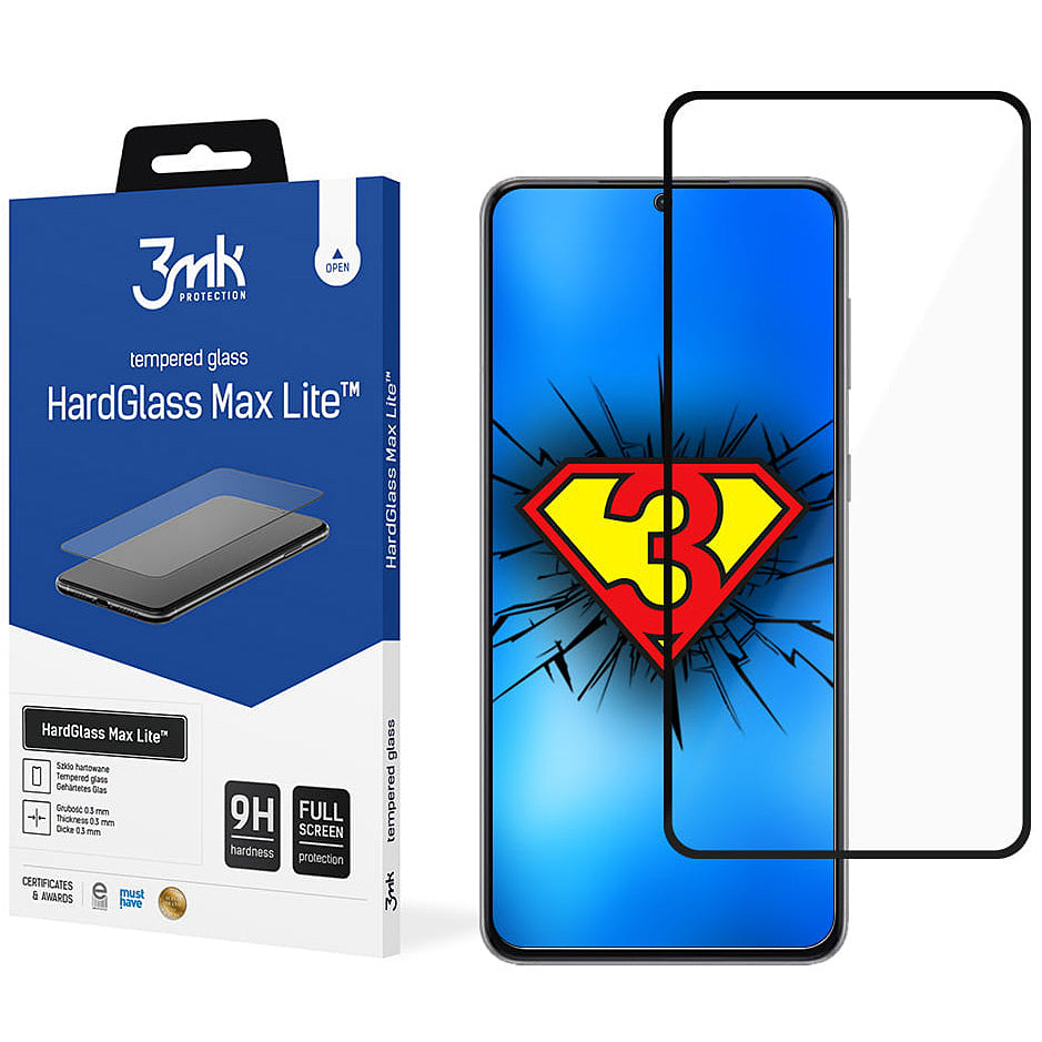 3MK HardGlass Max Lite Screen Protector for Samsung Galaxy S21+ 5G G996, Tempered Glass, Full Glue, Black