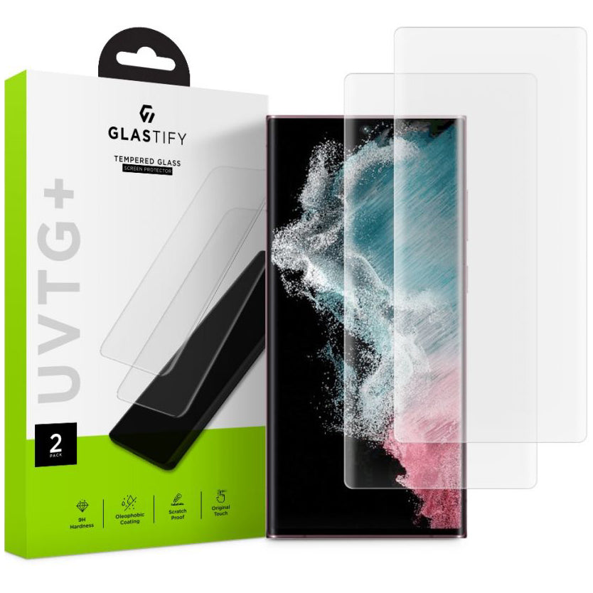 GLASTIFY UVTG+ Screen Protector for Samsung Galaxy S22 Ultra 5G S908, Tempered Glass, UV Glue, Set of 2 pieces GST008