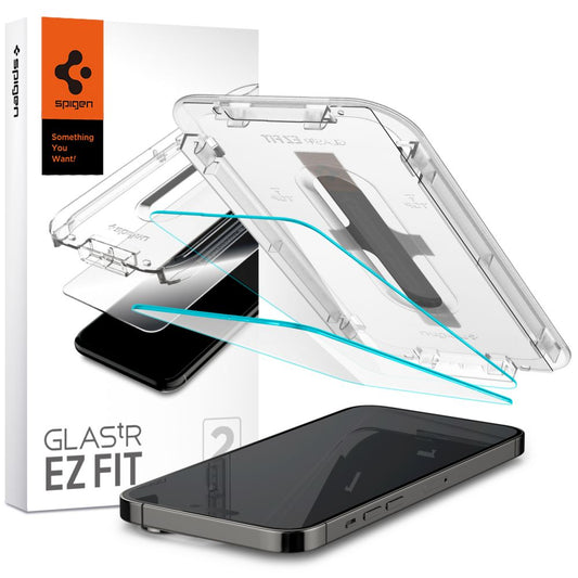 Spigen EZ FIT Displayschutzfolie für Apple iPhone 14 Pro Max, sicheres Glas, Vollkleber, 2er-Set AGL05202 